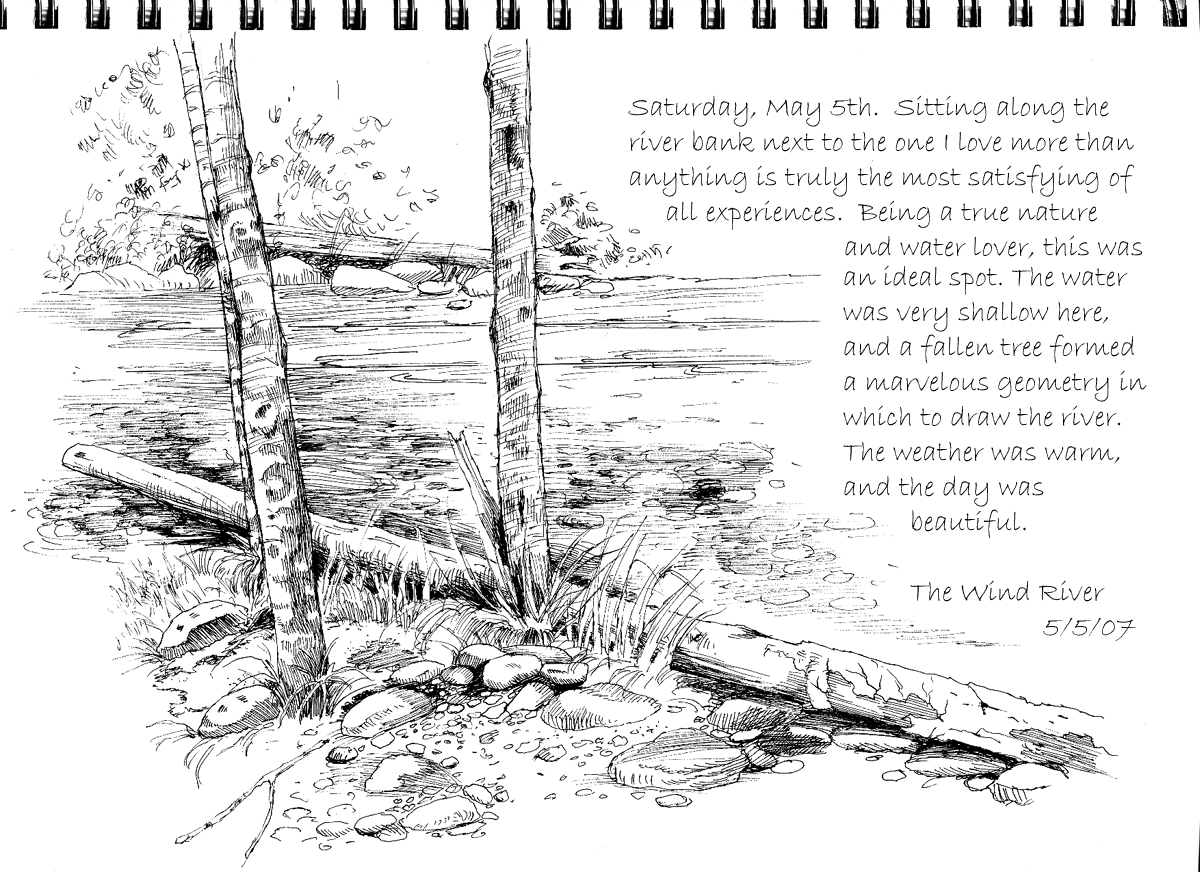 nature journal river drawing